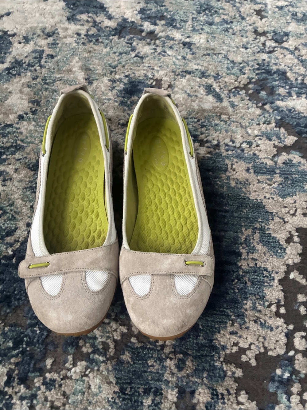 Women’s Neutral Suede Ballet Flats with Lime Insole